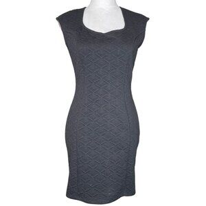 a'gaci Black Geometric Design Cap Sleeve V-Round Neck Dress Size Large Event